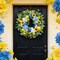 24-Inch Spring Wreath for Front Door – Artificial Sunflowers, Lemons & Blue Hydrangeas, Luxury Colorful Floral Wreath for Indoor & Outdoor Farmhouse Home Decor